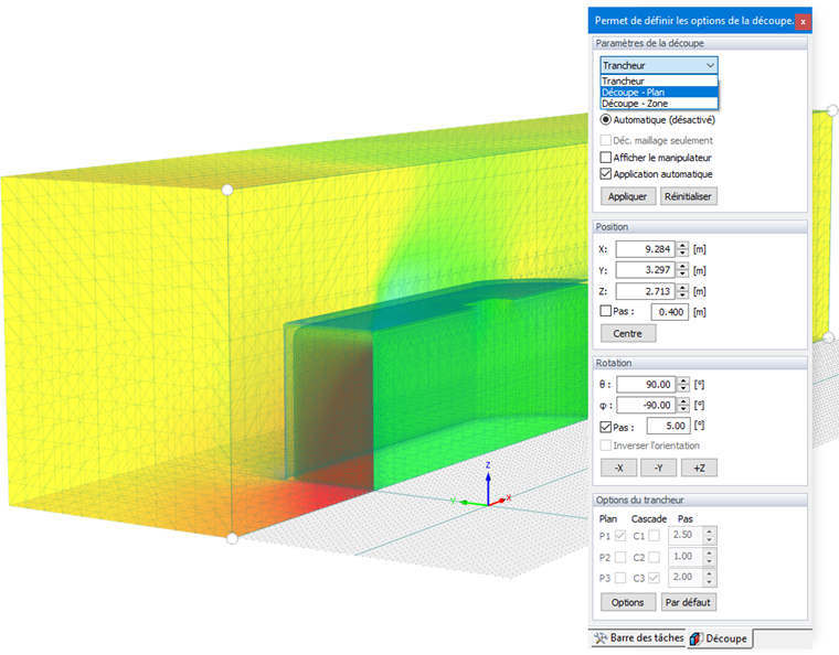 Résultats dans la découpe, Affichage du plan