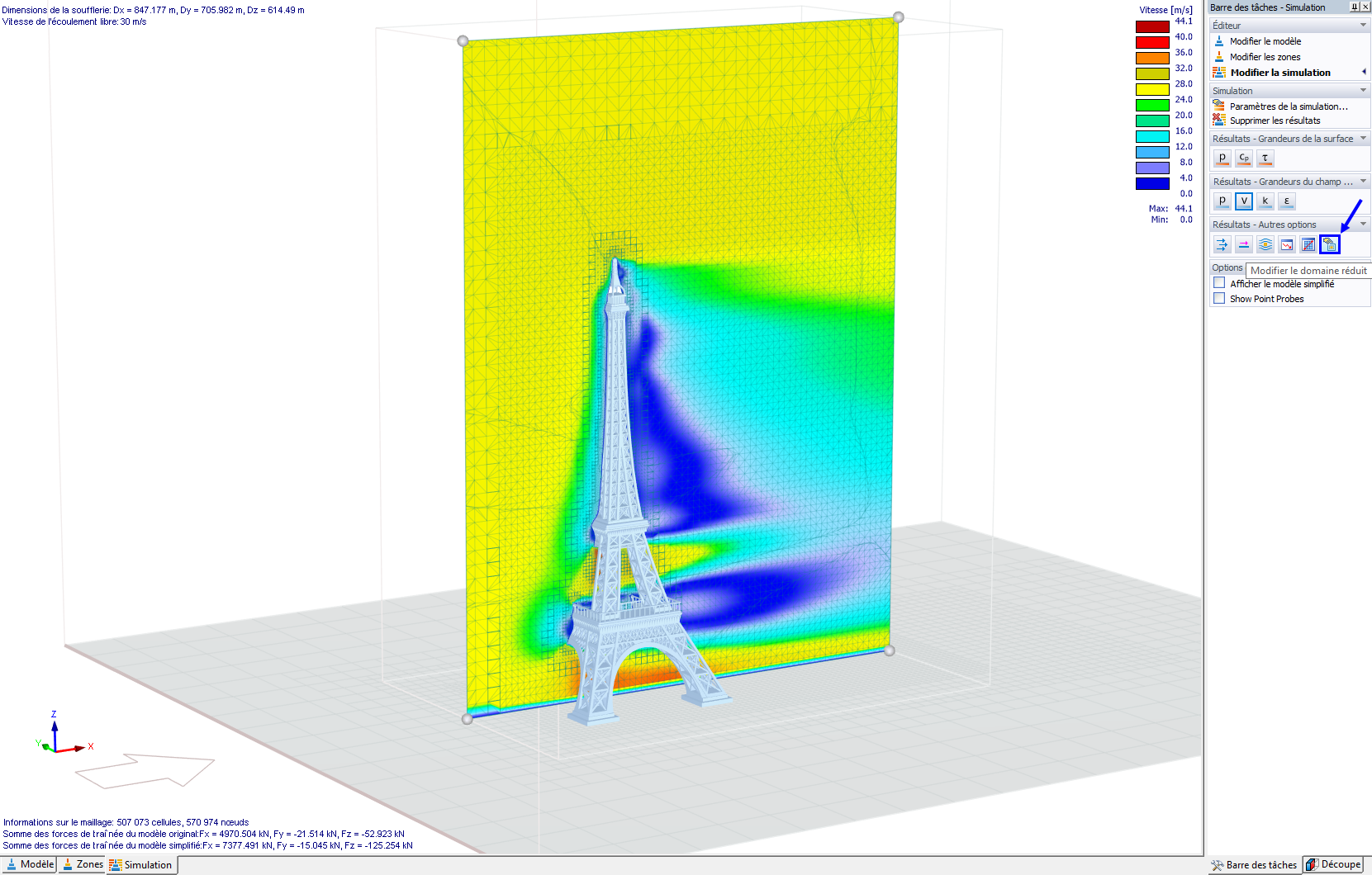 Affichage des résultats du domaine réduit