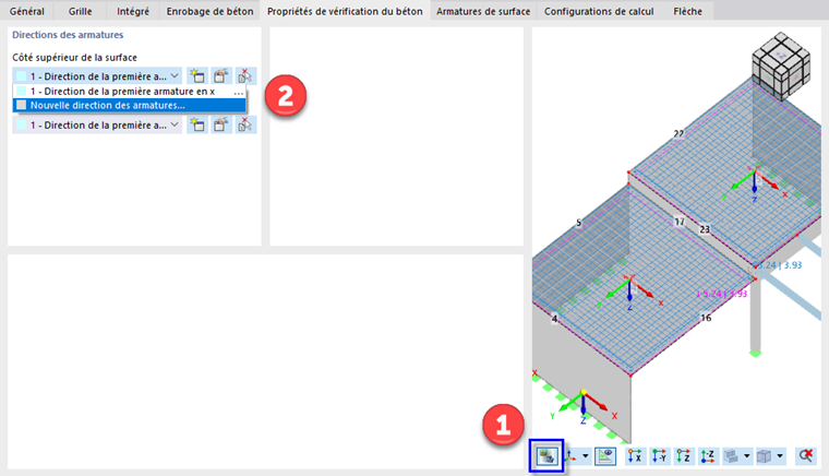 Vue réelle pour vérifier la direction des armatures