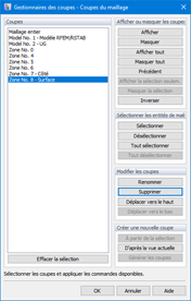 Gestionnaire des coupes - Coupes du maillage