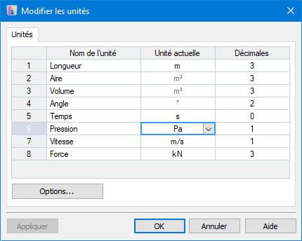 Modifier les unités