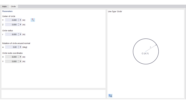 Boite de dialogue « Nouvelle ligne », onglet « Cercle »