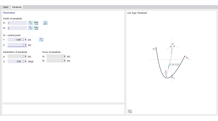 Boîte de dialogue « Nouvelle ligne », onglet « Parabole »