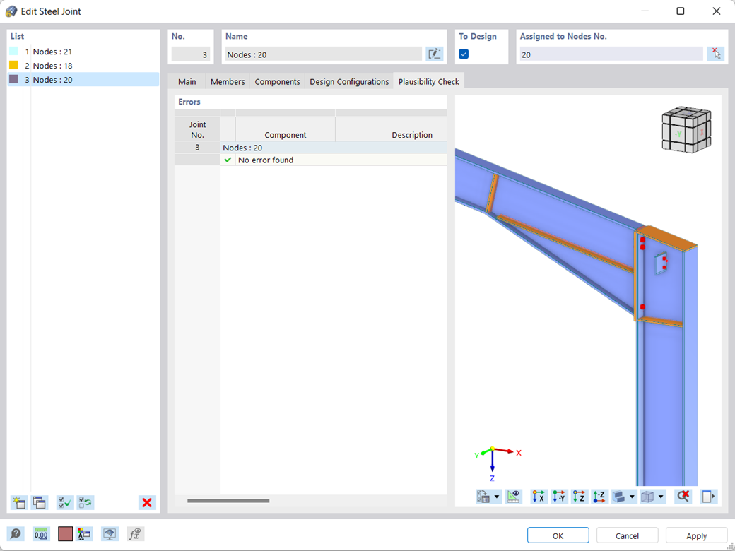 Contrôle de plausibilité | Assemblages acier pour RFEM 6