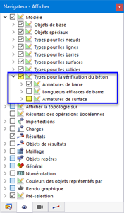 Affichage des armatures de barre