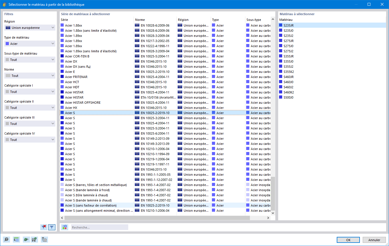Boîte de dialogue « Sélectionner un matériau dans la bibliothèque »
