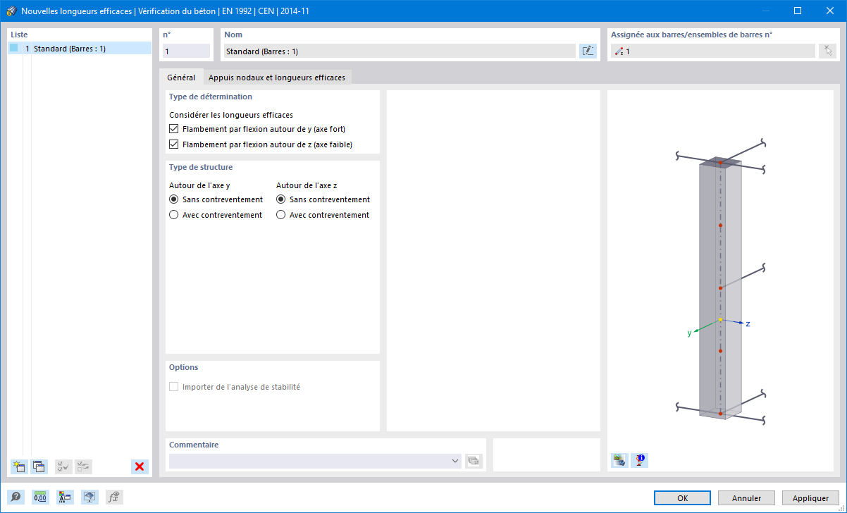 Boîte de dialogue « Nouvelles longueurs efficaces »