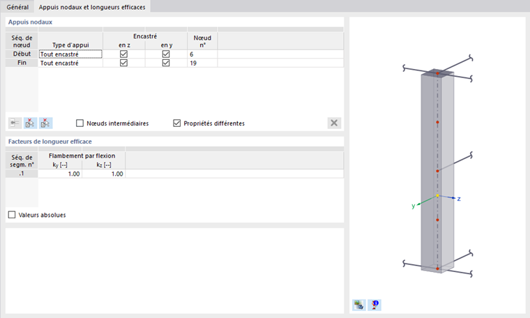 Onglet « Appuis nodaux et longueurs efficaces »