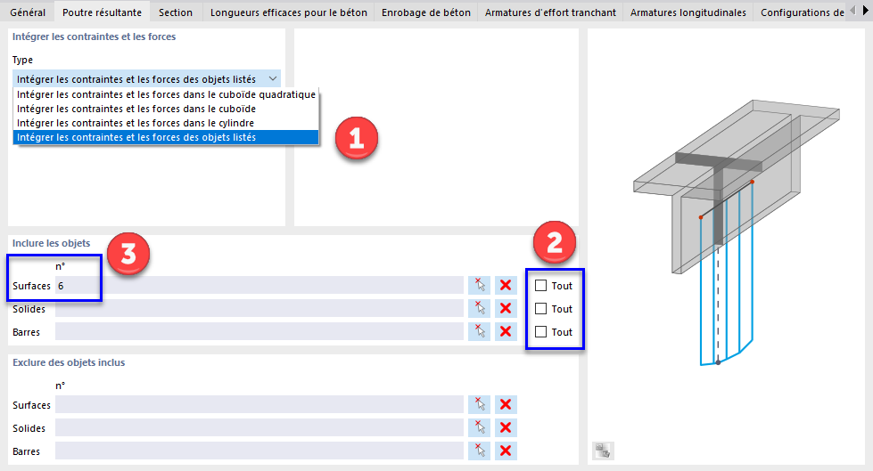 Définition des paramètres d'intégration