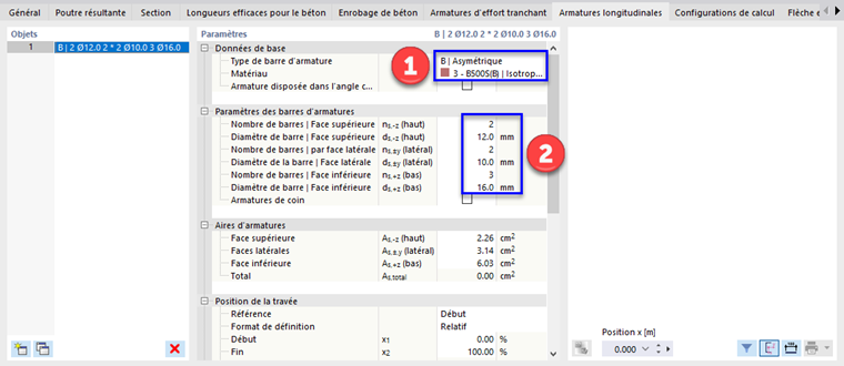 Définition des armatures longitudinales