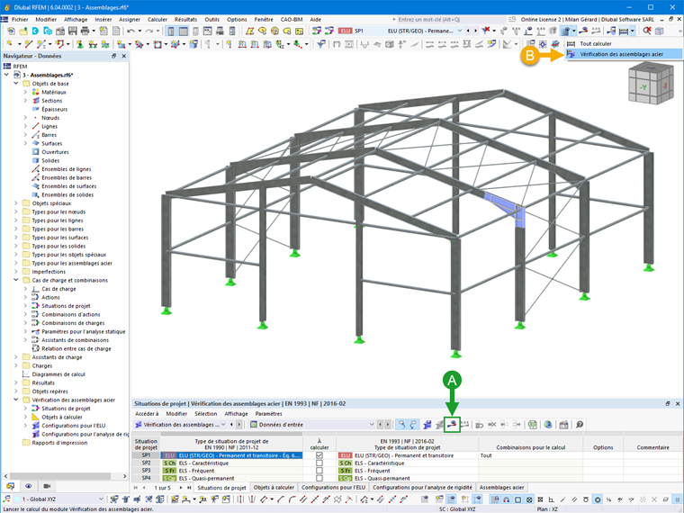 Lancer la vérification des assemblages acier