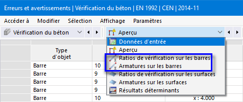 Catégories pour les résultats de barre