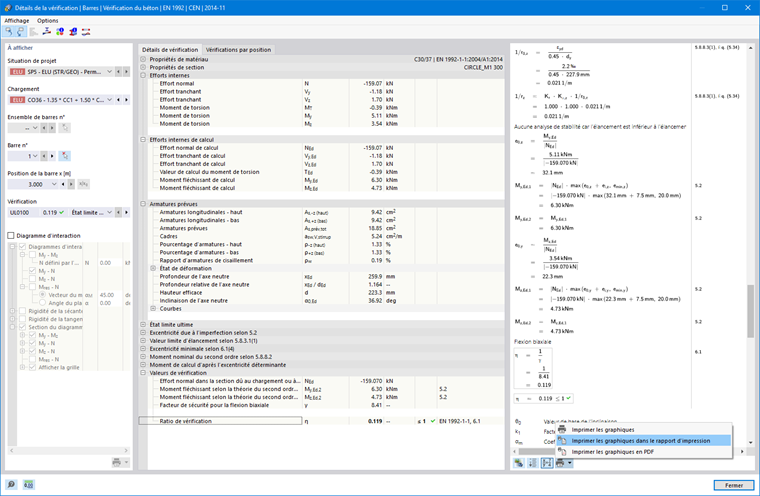 Détails de la vérification du poteau pour la flexion biaxiale