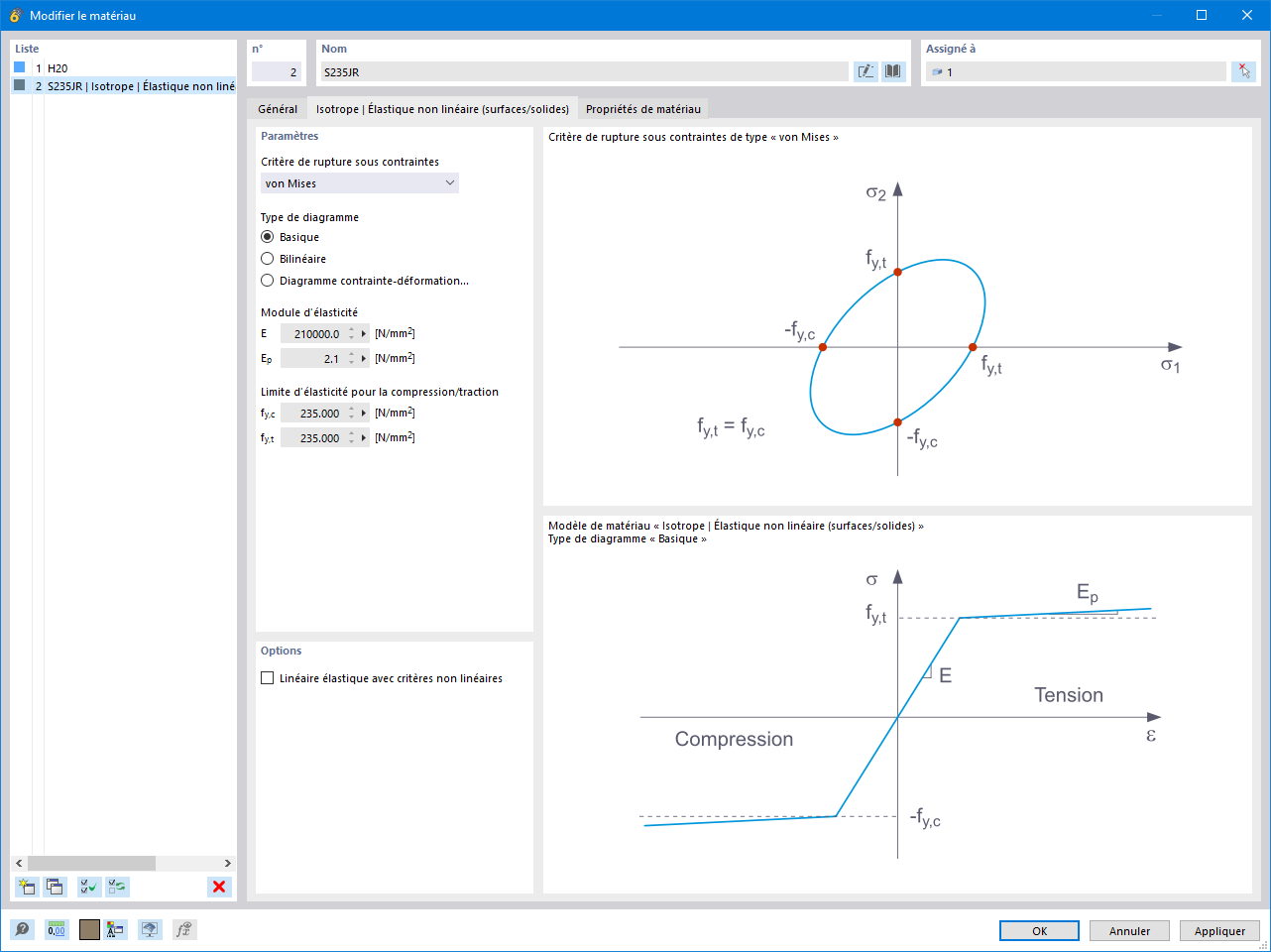 Modèle de matériau isotrope | Élastique non linéaire (surfaces/solides)