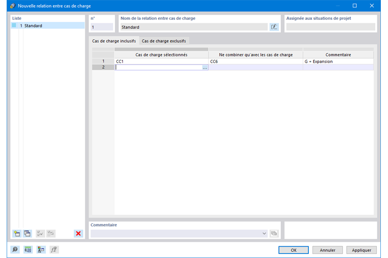 Boîte de dialogue « Nouvelle relation entre cas de charge »