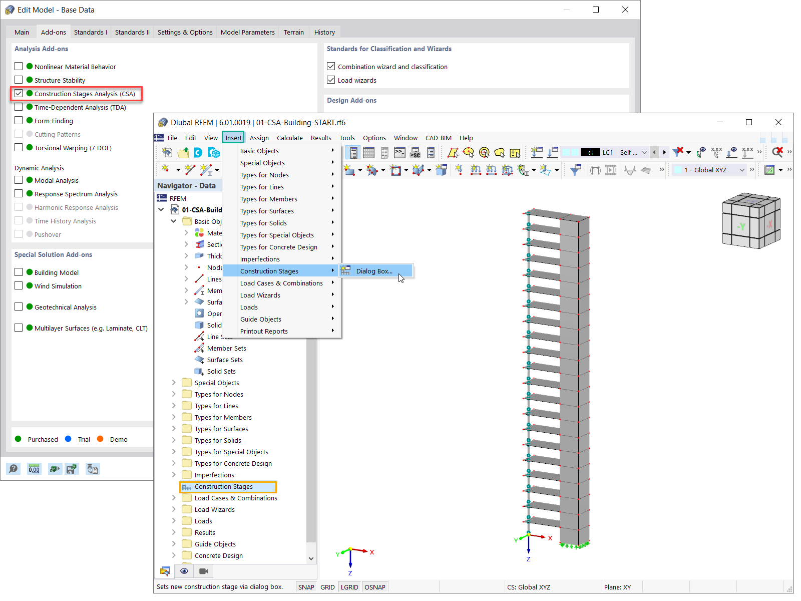 Activation du module complémentaire Analyse des phases de construction (CSA)