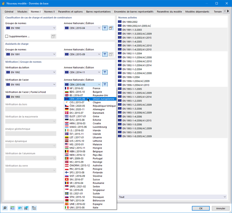 Sélection de la norme et de l’annexe nationale pour la vérification de l’acier