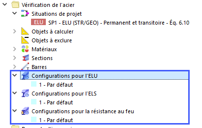 Configurations par défaut pour la vérification de l’acier à l’ELU, à l’ELS et au feu