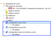 Configurations par défaut pour la vérification de l’acier à l’ELU, à l’ELS et au feu