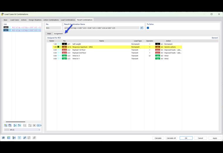 Combinaison de résultats pour la situation sismique et enveloppe de l’analyse spectrale