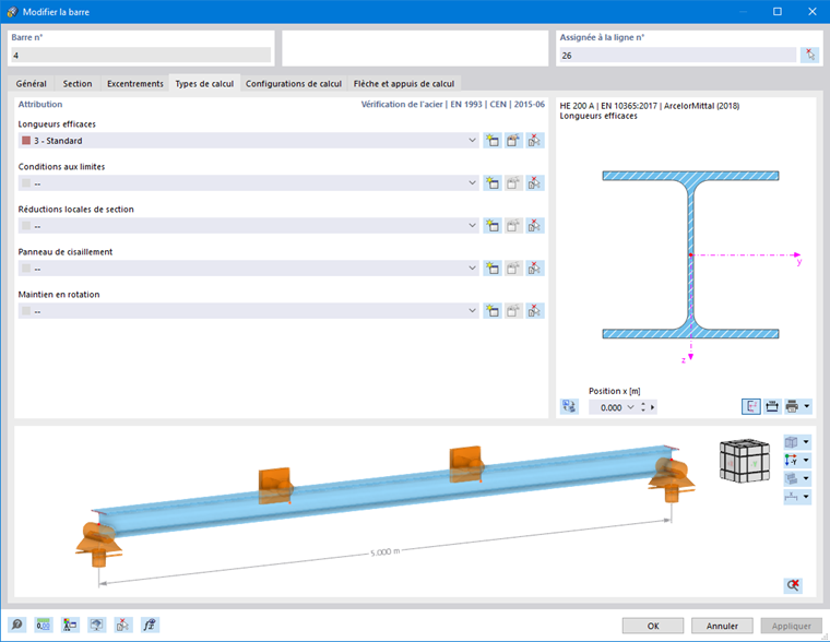 Longueurs efficaces de type « 3 » pour la poutre de portique