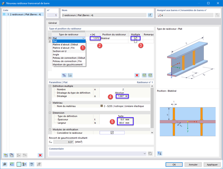 Définir le raidisseur