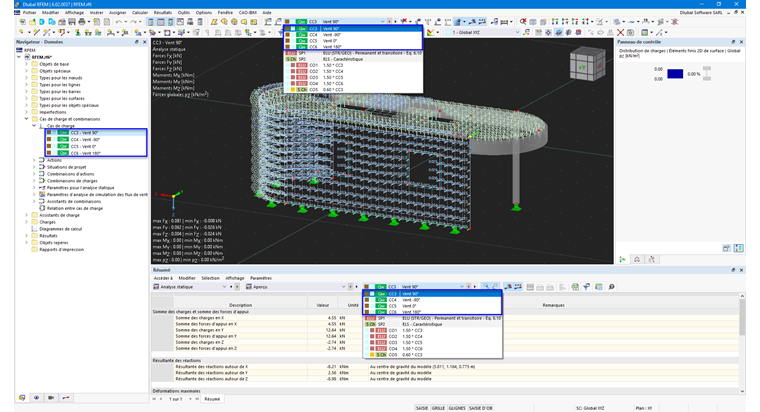 Cas de charge RWIND dans le navigateur, la barre d’outils et le tableau