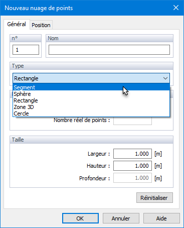 Nouveau nuage de points via la boîte de Dialogue, Général