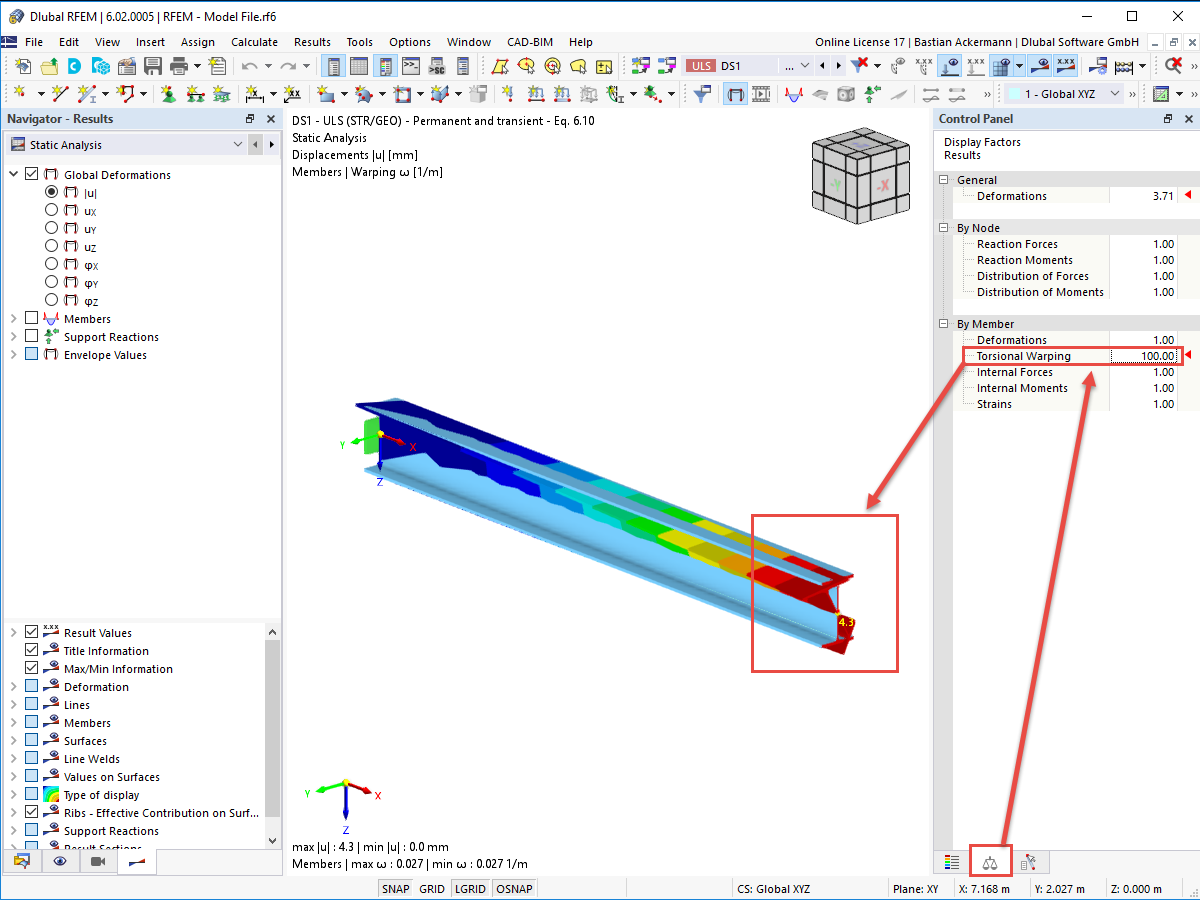 FAQ 005239 | Affichage de la gauchissement de section dans RFEM