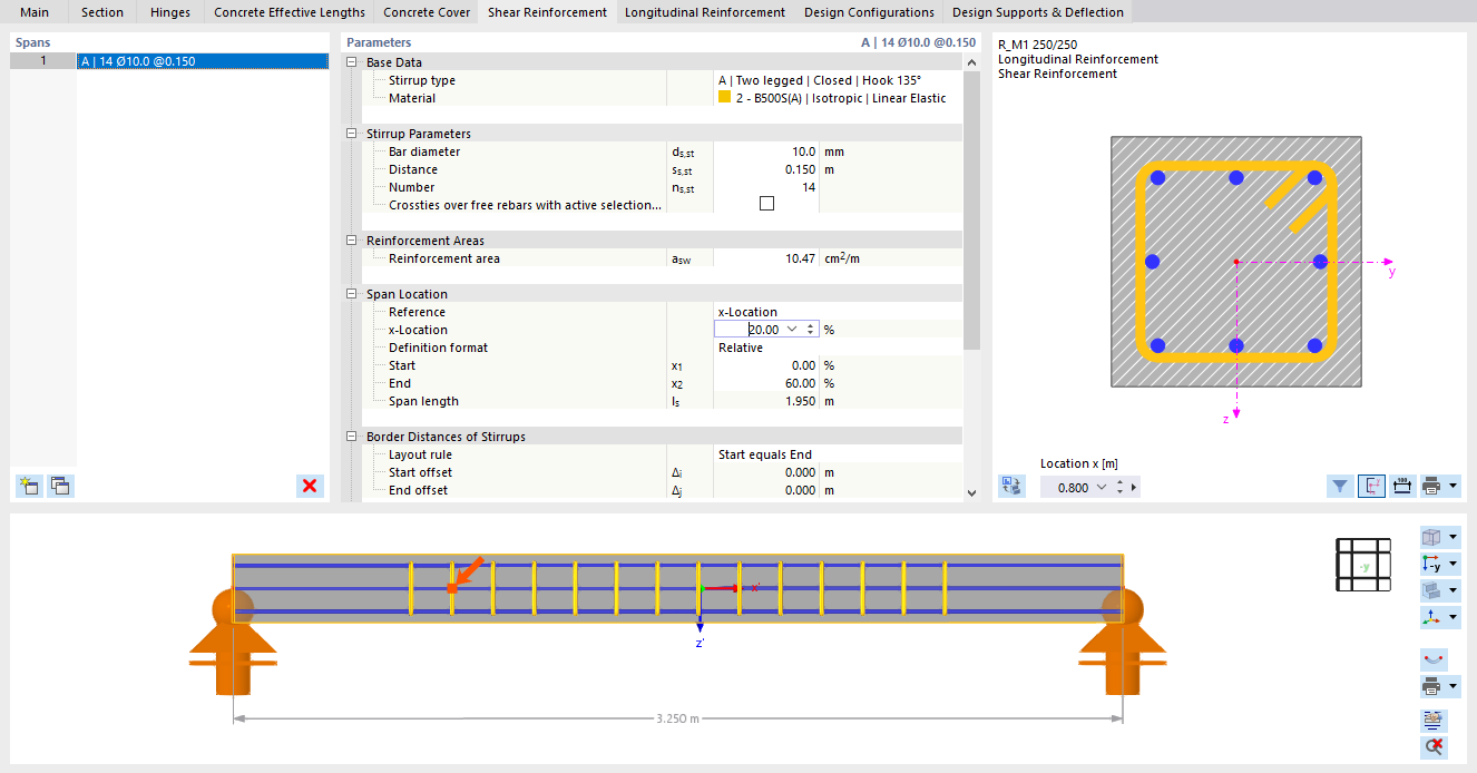 Définir la position de la travée via la position x (format de définition « Relatif »)