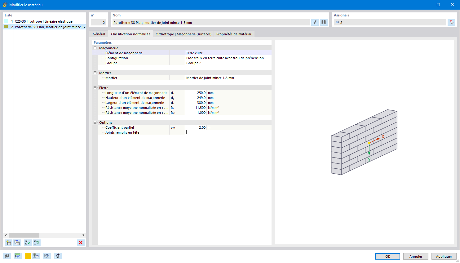 Classification standard des combinaisons de matériaux