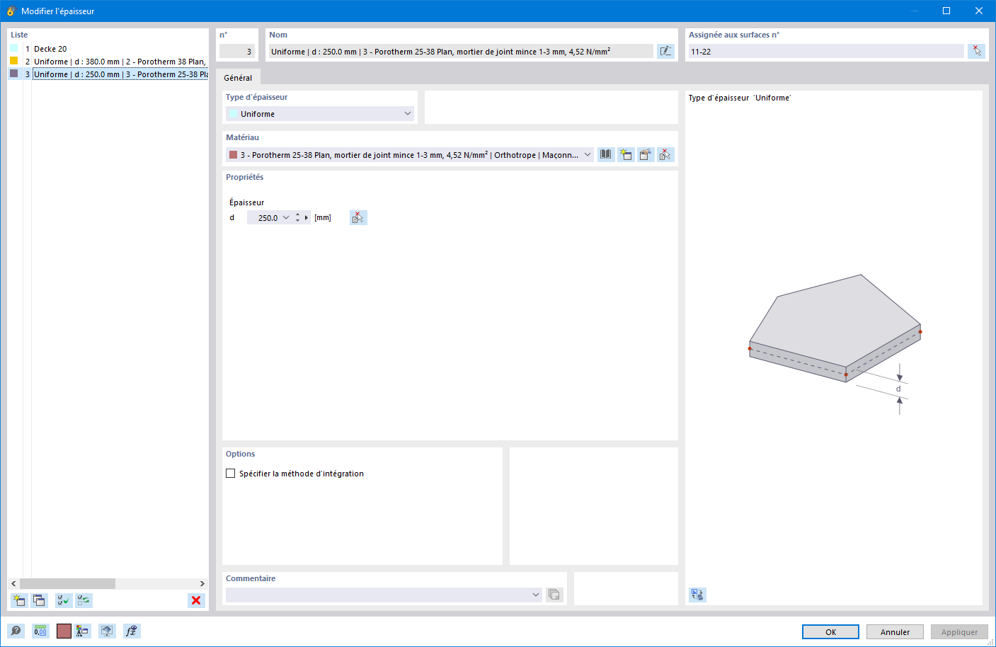 Définir les épaisseurs