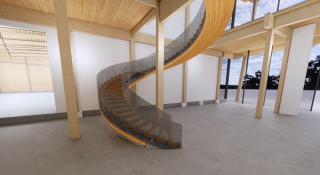 Escalier en colimaçon du Centre d'excellence KF Aerospace, Canada (© StructureCraft)