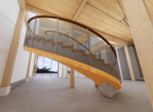 Escalier en colimaçon du Centre d'excellence KF Aerospace, Canada (© StructureCraft)