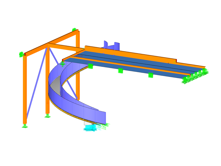 Modèle de l'escalier en colimaçon avec sous-structure dans RFEM (© StructureCraft)