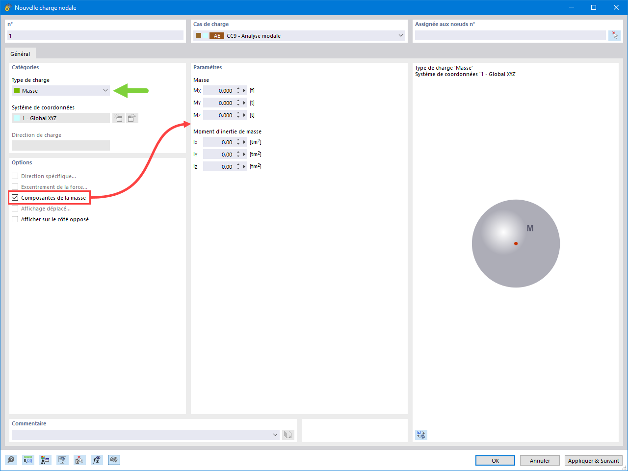 Nouvelle charge nodale - Masse de type de charge