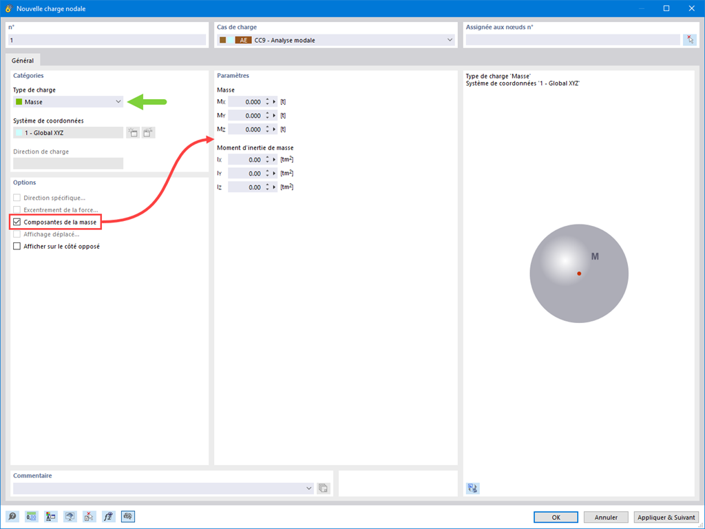 Nouvelle charge nodale - Masse de type de charge
