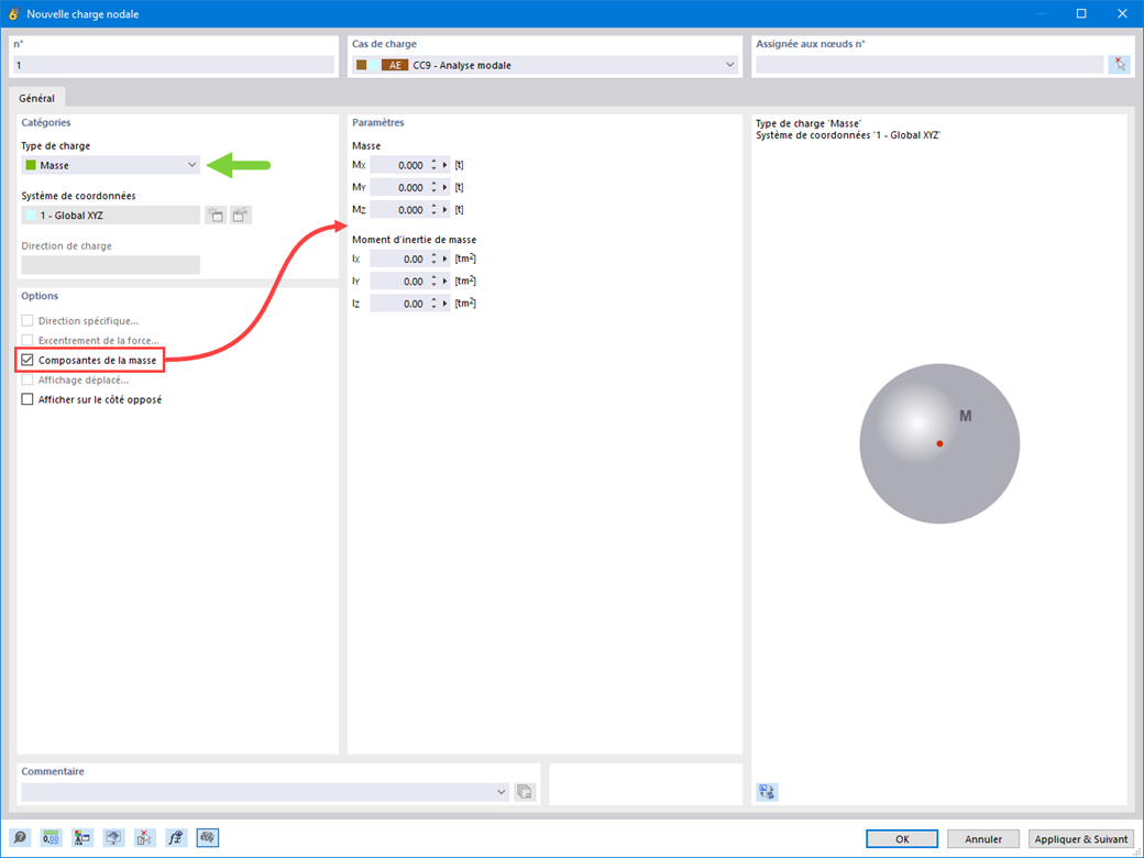 Nouvelle charge nodale - Masse de type de charge