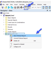 Bouton et menu contextuel « Nouveau rapport d’impression »