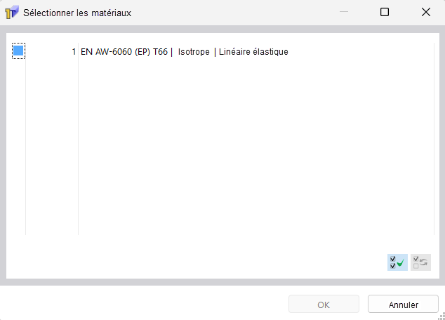 Sélectionner un matériau dans la boîte de dialogue