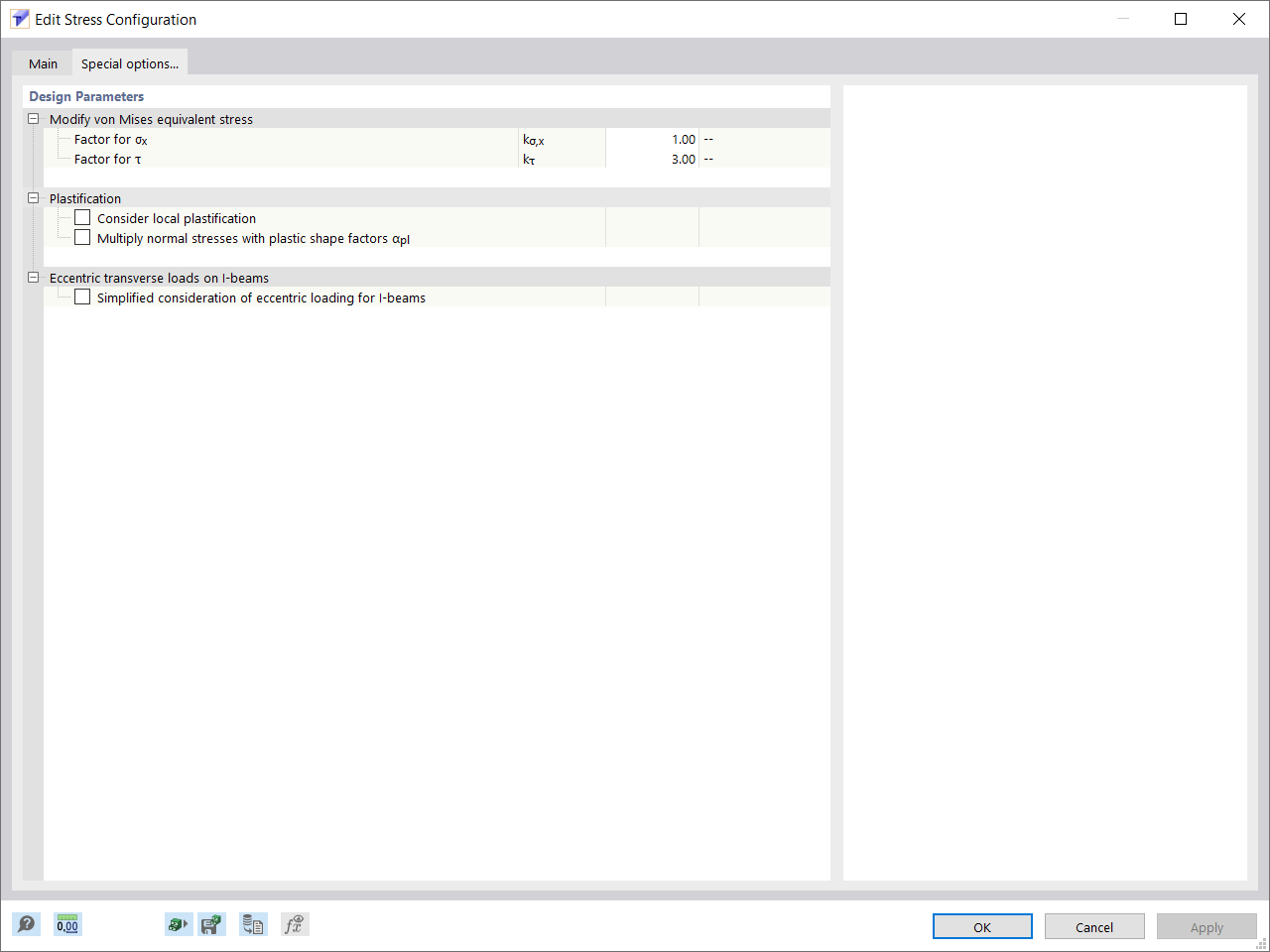 Paramètres pour le calcul des contraintes