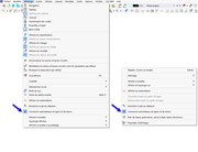 Fonction « Connecter automatiquement les lignes/barres » dans le menu (1) et le menu contextuel général (2)