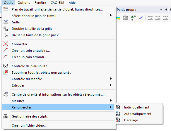 Fonctions du menu « Renuméroter »