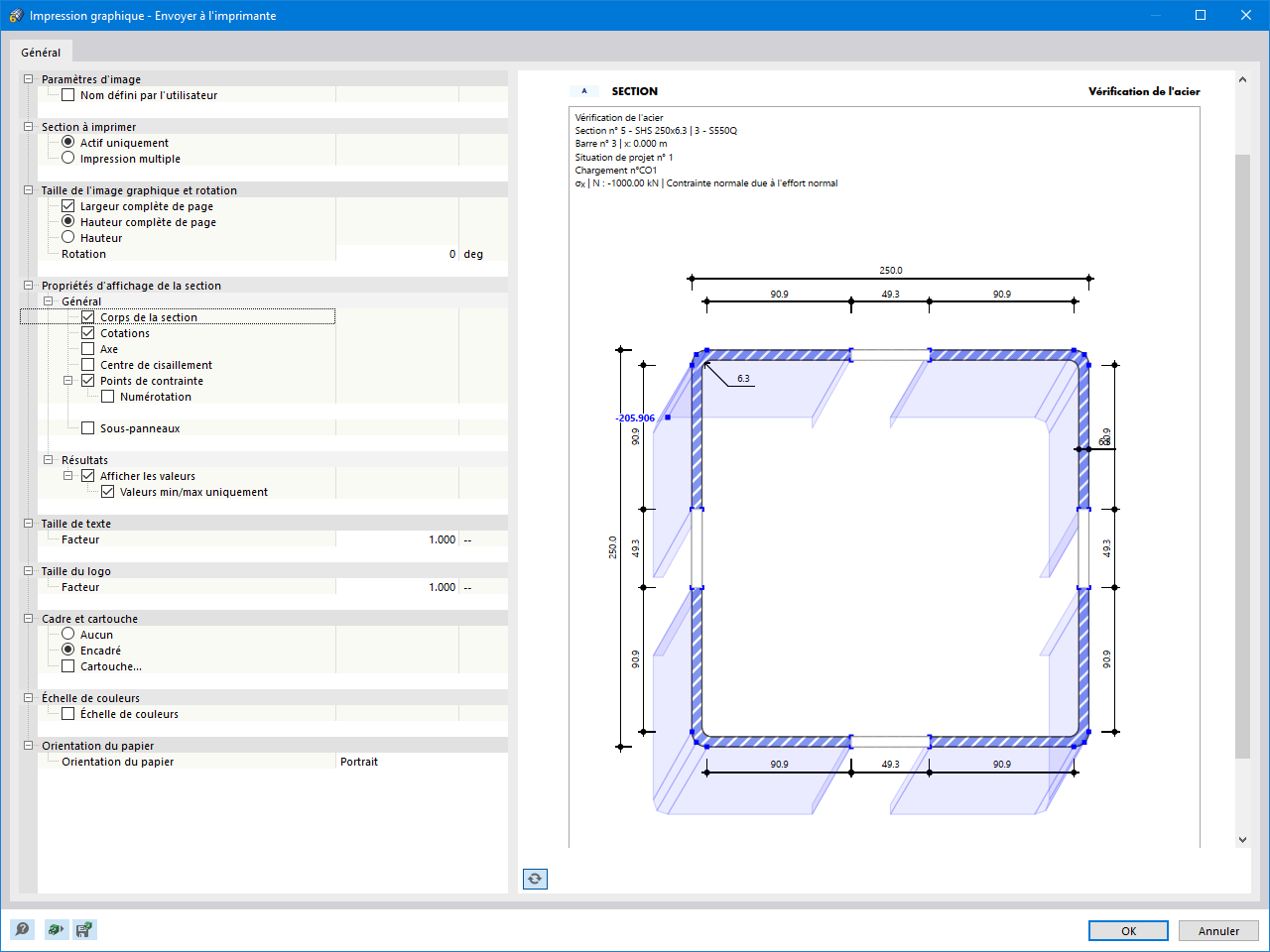 Diagramme de résultats dans la section - Impression graphique