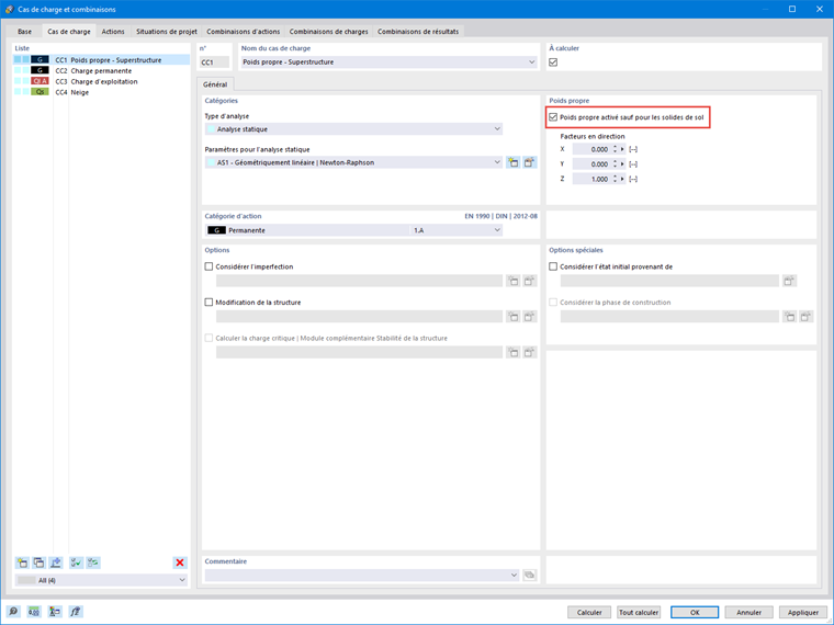 Cas de charge et combinaisons