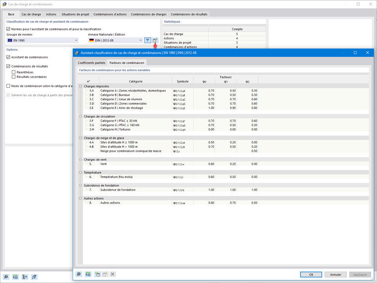 Classification de cas de charge et assistant de combinaison