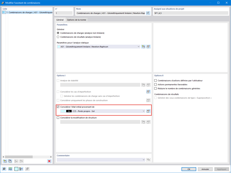 Considération de l’état initial dans l’assistant de combinaison