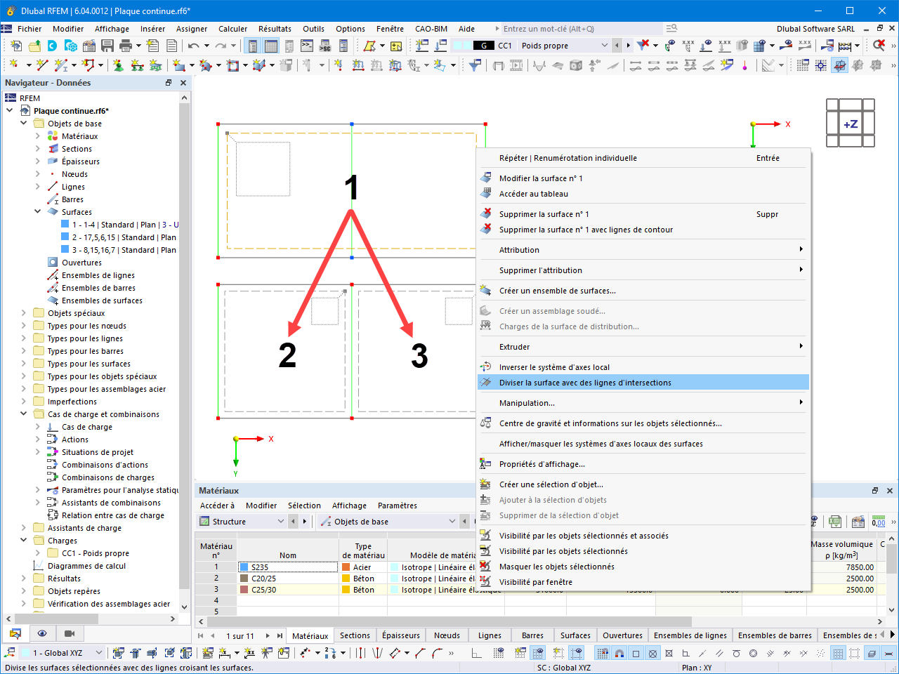Fonctionnalité 002441 | Fonction pour diviser les surfaces par des lignes intégrées à la surface