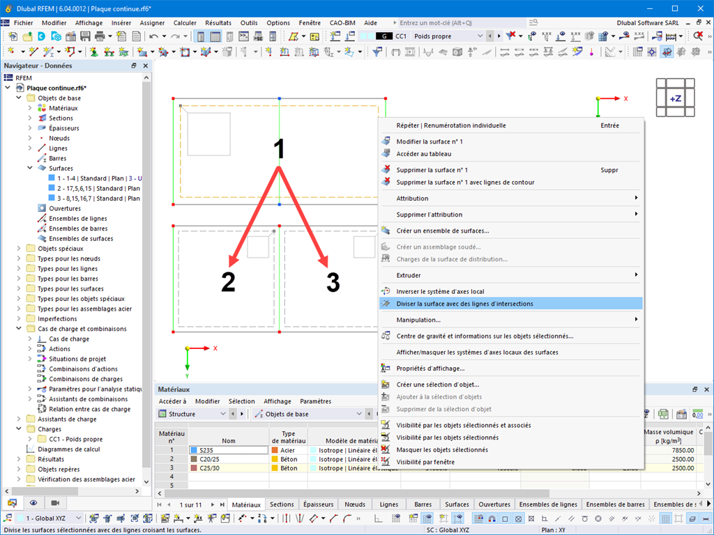 Fonctionnalité 002441 | Fonction pour diviser les surfaces par des lignes intégrées à la surface