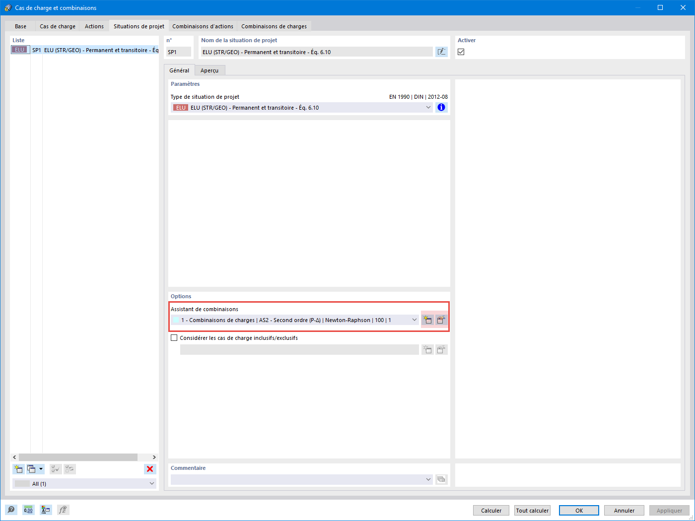 Assistant de combinaison dans la situation de projet